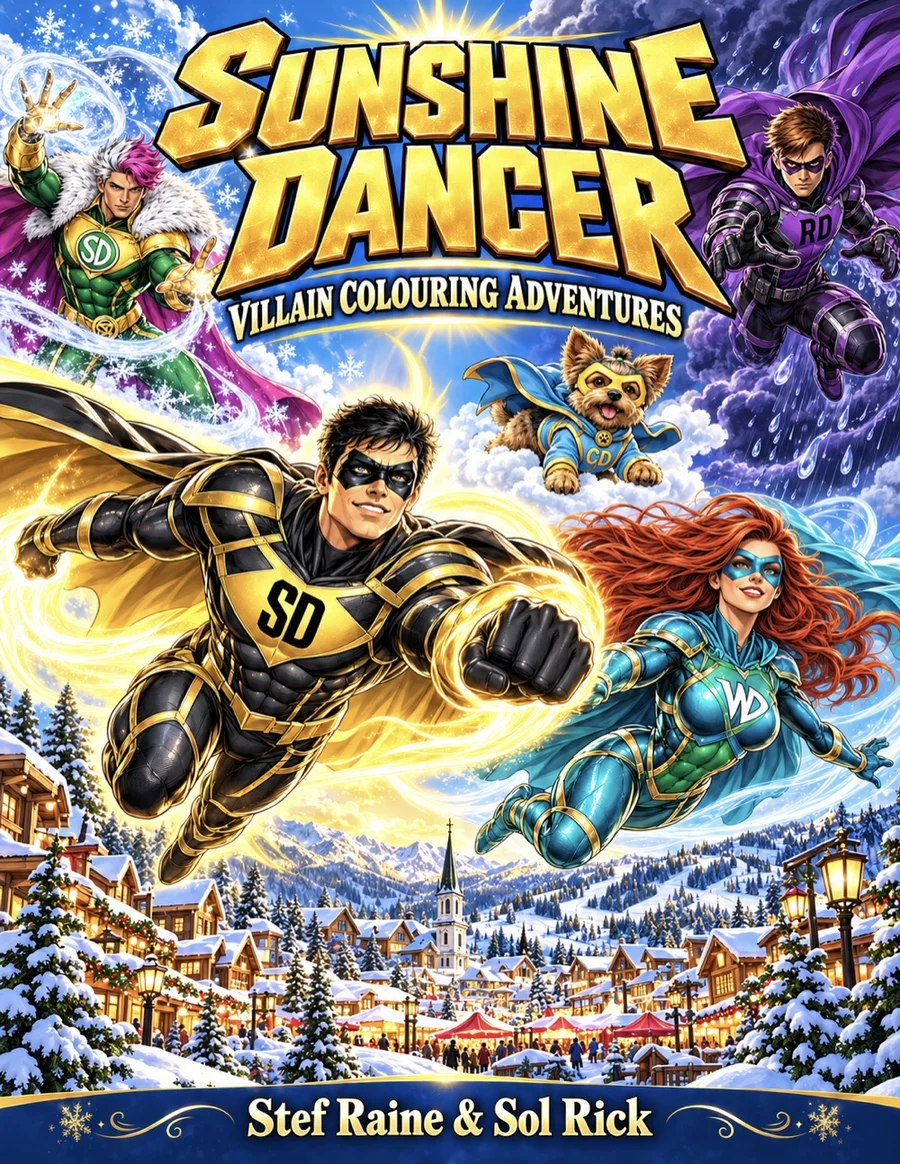 Cover of Sunshine Dancer: Villain Colouring Adventures by Stef Raine and Sol Rick
